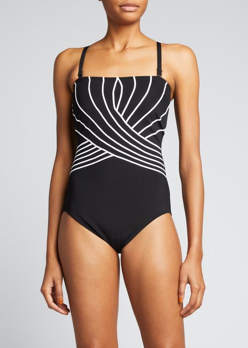 Bandeau Curved Print One-Piece Swimsuit