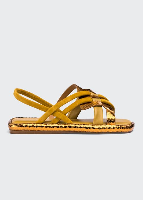 Edas Strappy Metallic Flat Sandals
