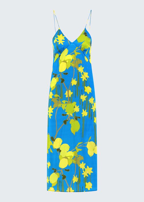 Citrus-Print Silk Slip Dress