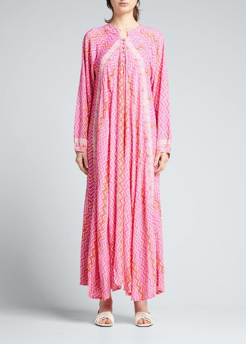 Fiore Printed Silk Long-Sleeve Maxi Dress
