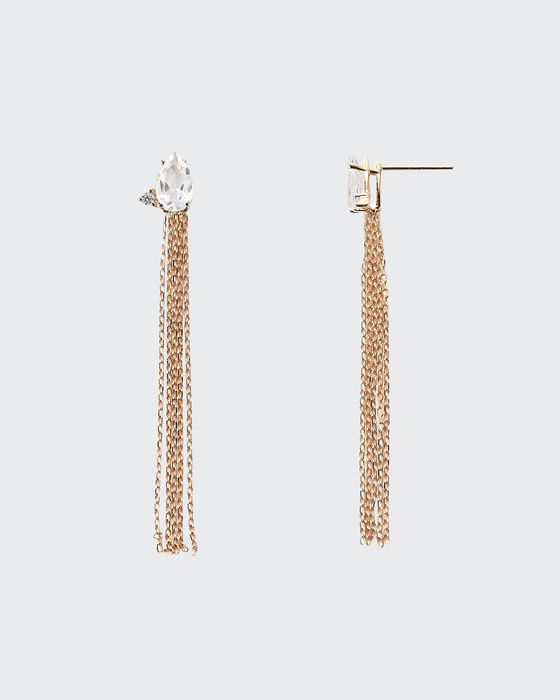 14K Diamond Topaz Chain Tassel Earrings