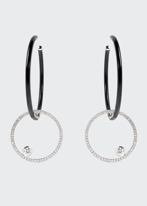 Oui Black Enamel Hoop Earrings with Pave Ring and Round Diamonds