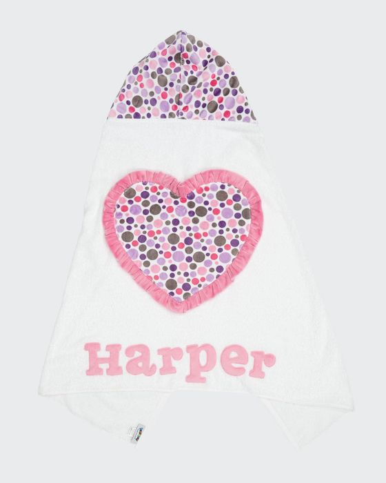 Personalized Ruffle Heart Hooded Towel, White