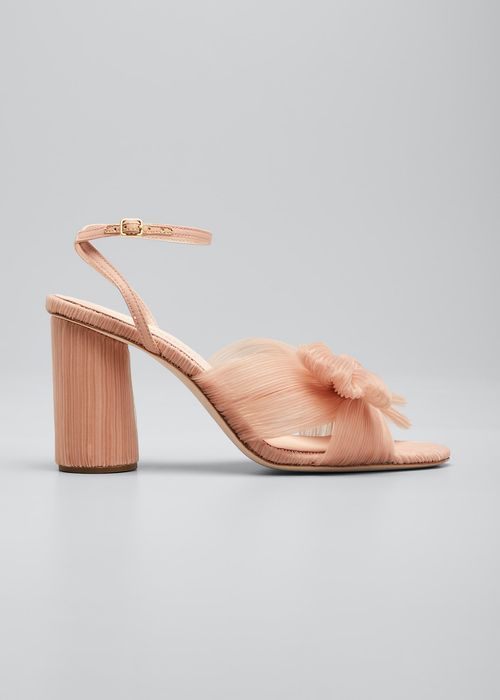 Camellia Pleated Knot Ankle-Strap Sandals
