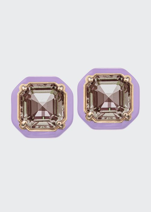 Candy Octagon Stud Earrings in Lavender Enamel and Smoky Quartz