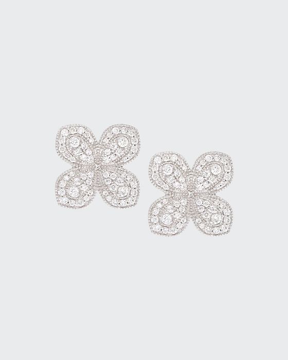 Scallop Pave Petal Earrings with Diamonds in 18K White Gold