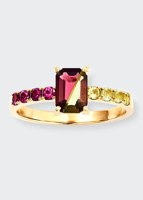 Fused Gems Half Eternity Solitaire Ring with Rhodolite Garnet and Peridot