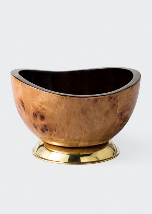Burl Veneer Accent Bowl With Brass Base