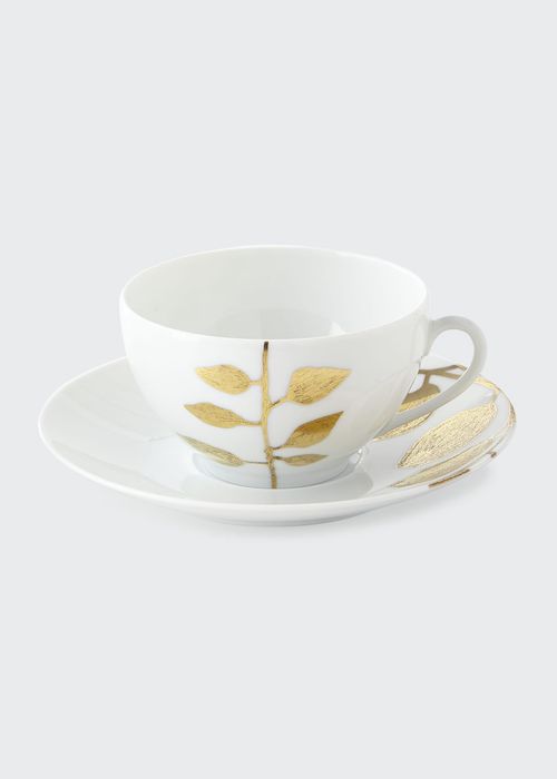 Daphne White Gold-Leaf Breakfast Cup & Saucer
