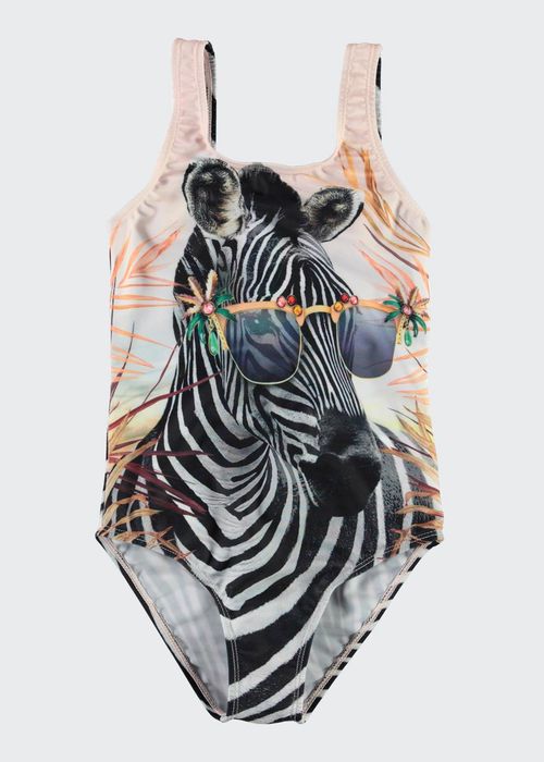 Girl's Zebra in Sunglasses One-Piece Swimsuit, Size 3-12