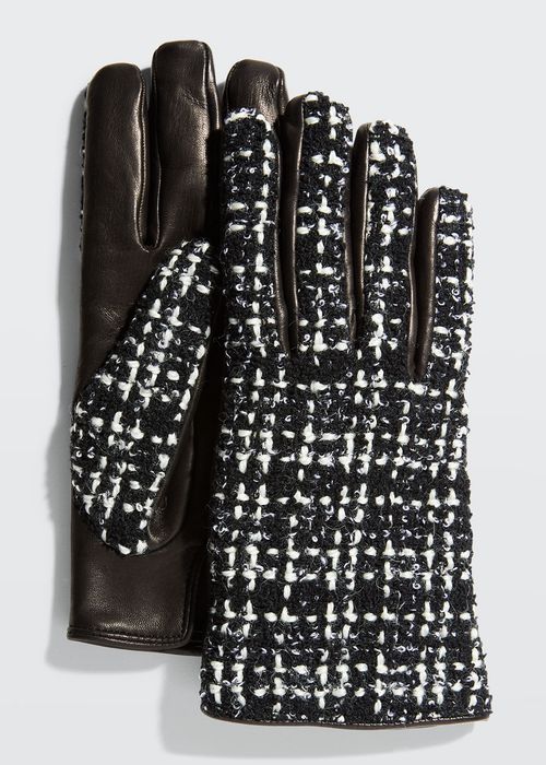 Checkered Tweed & Leather Gloves