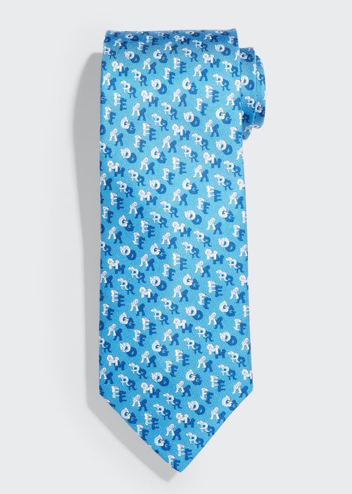 Men's Dog-Print Silk Tie