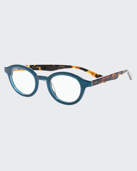 TV Party Round Two-Tone Readers, Blue/Tortoise
