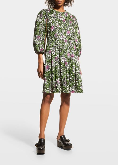 Assunta Floral-Print Pleated Shift Dress