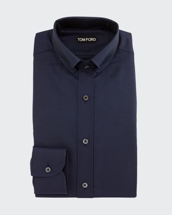 Button-Down Collar Solid Shirt, Blue