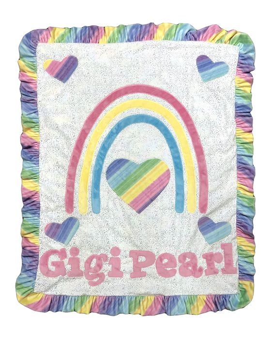 Girl's Rainbow of Love Ruffle Blanket, Personalized