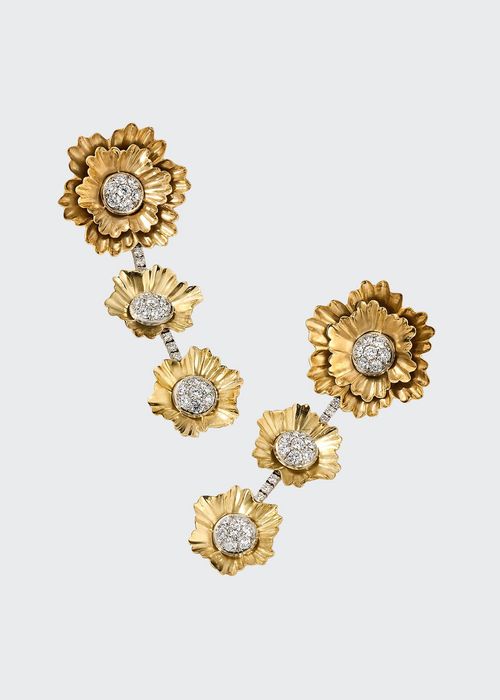 18k Yellow Gold and White Gold 3-Flower Drop Earrings