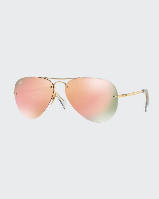 Rimless Mirrored Iridescent Aviator Sunglasses