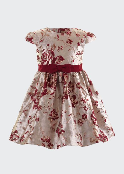 Girl's Ruby Rose Damask Bow Dress, Size 3T-14