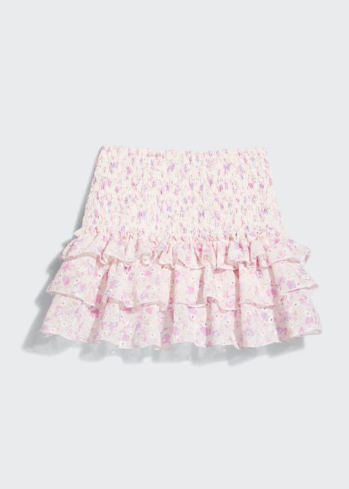 Girl's Floral-Print Tiered Ruffle Skirt, Size S-XL
