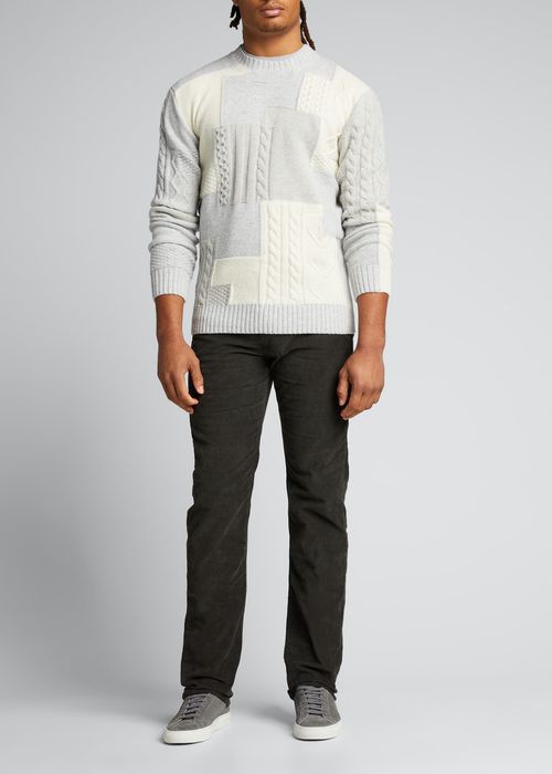 Men's Wool Patchwork Sweater, Light Gray/Ivory/Gray