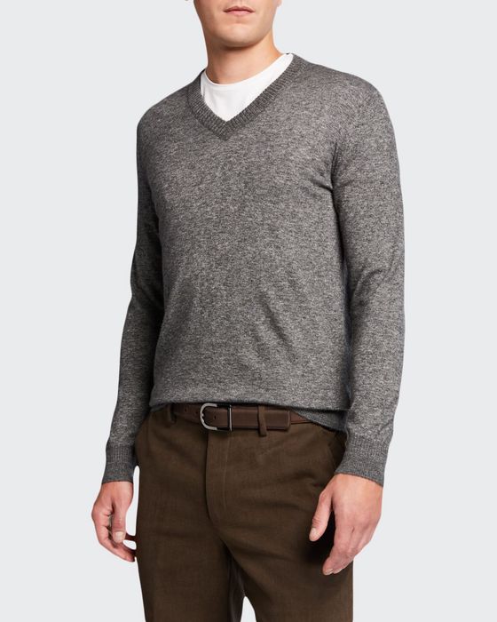 Men's Cashmere-Silk V-Neck Sweater