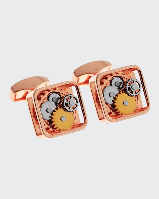 Rose-Plated Square Rotating Gear Cuff Links