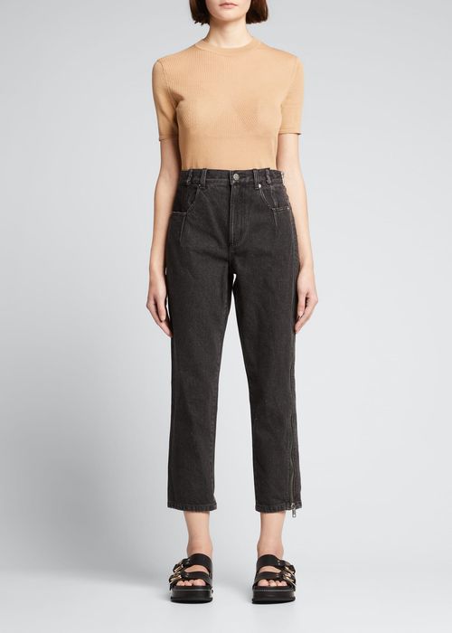Straight-Leg Cropped Jeans with Side Zipper Detail