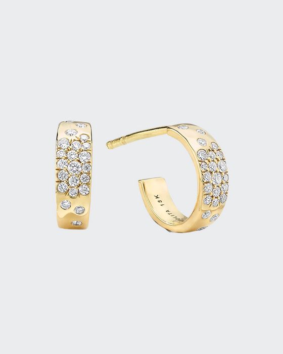 18k Gold Stardust Mini Huggie Hoop Earrings with Diamonds