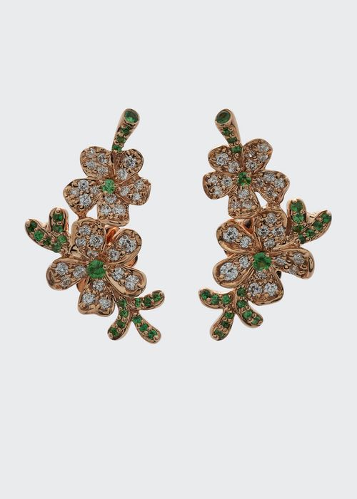 18k Rose Gold Diamond and Green Garnet Earrings from Flower Collection