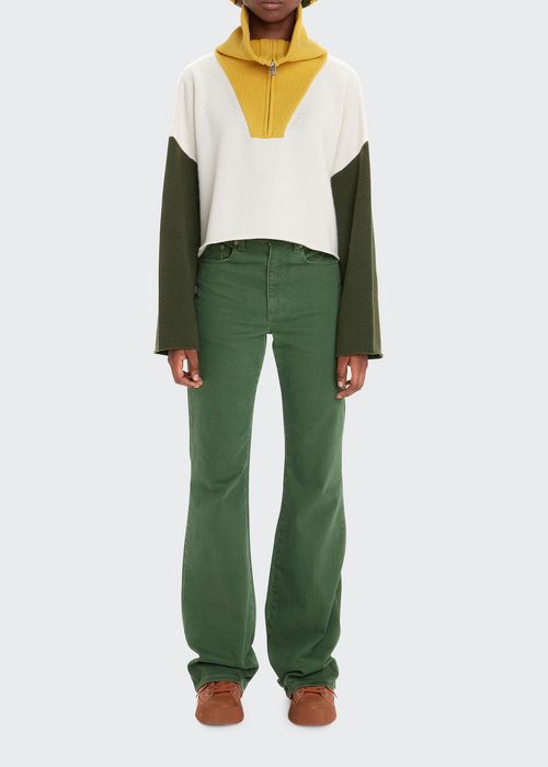Colorblock Cropped Wool-Cashmere Jumper