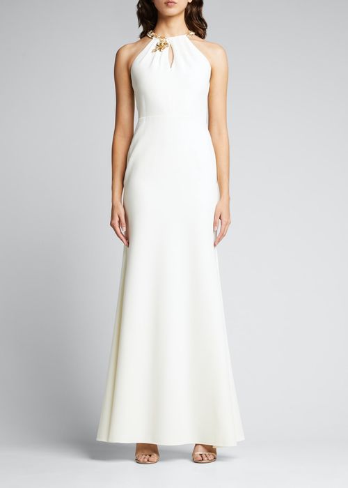 Keyhole Halter Gown w/ Beaded Appliques