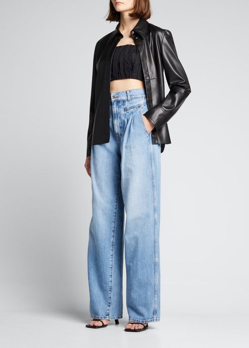 Morgan Pleated High-Rise Wide-Leg Jeans