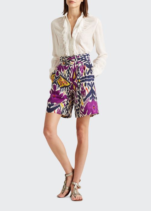 Francine Ikat-Print Belted Shorts
