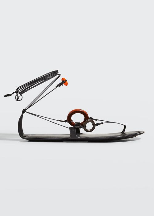 Calfskin Ring Strappy Ankle-Tie Sandals
