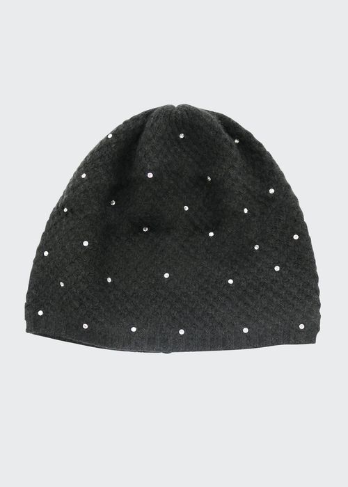 Honeycomb-Knit Cashmere Beanie with Crystals