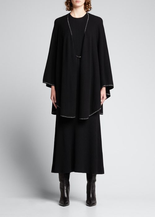 Jersey-Knit Cashmere Cape with Stone Placket