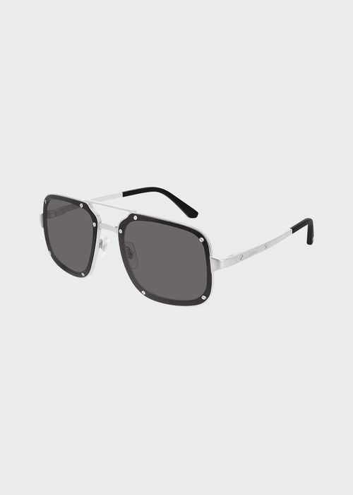 Men's Studded Square Double-Bridge Sunglasses