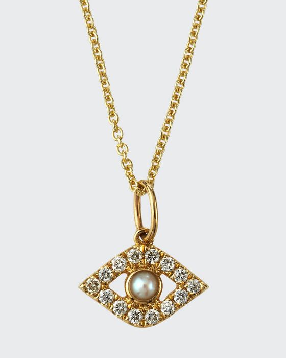 14k Diamond Evil Eye and Pearl Necklace