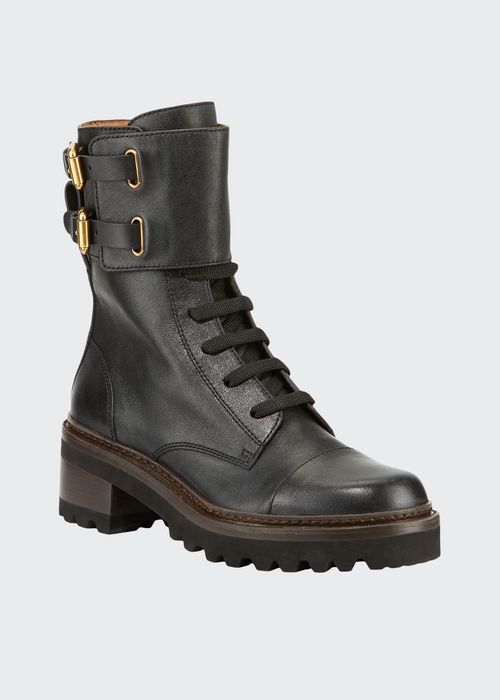 Leather Buckle Combat Boots
