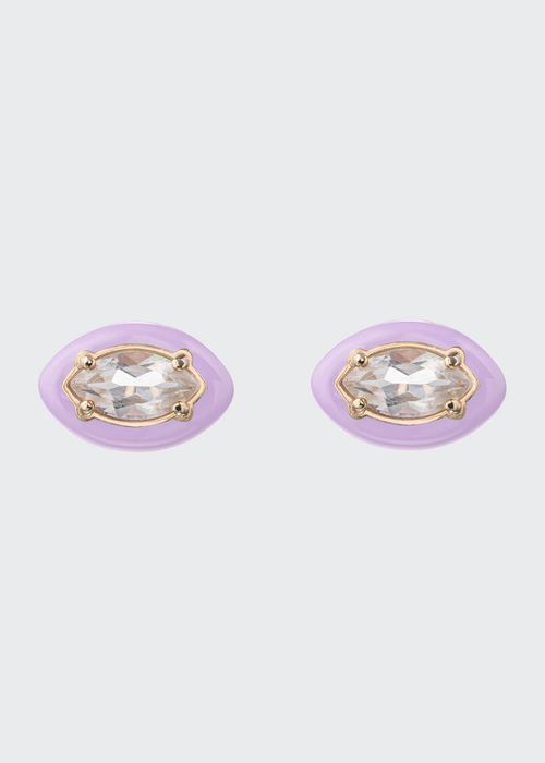 Sweetness Stud Earrings with Lavender Enamel and Marquise Rock Crystals