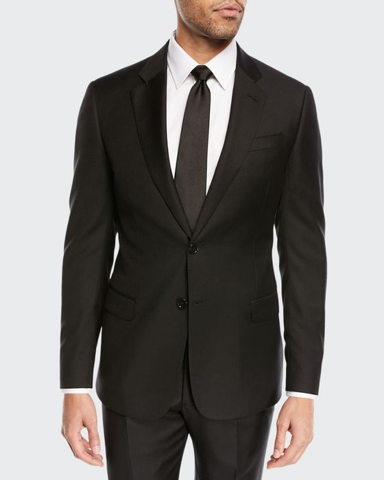 Super 130s Wool Two-Piece Suit, Black