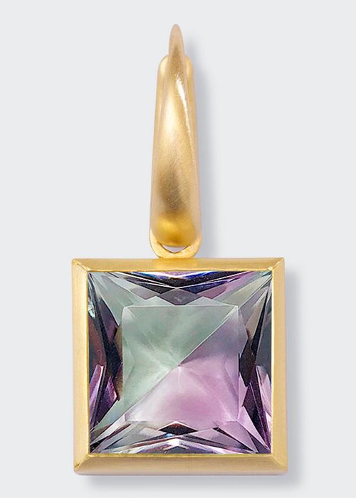 Fused Gems Square Bold Earring with Green Quartz and Amethyst, Single
