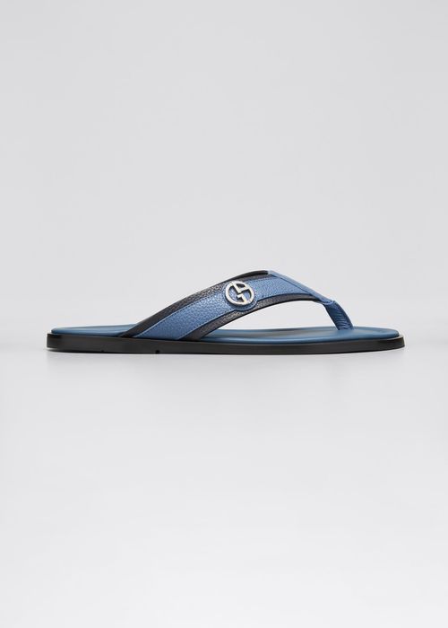 Men's Logo Two-Tone Leather Thong Sandals