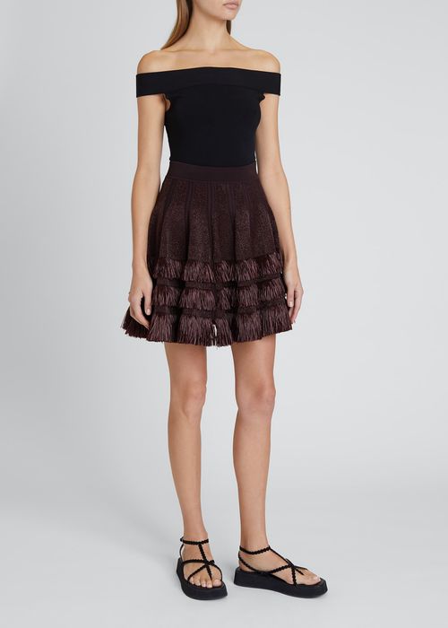 Raffia Tiered Fringe Mini Skirt