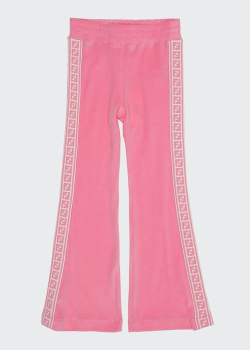 Girl's FF Logo Taped Velour Pants, Size 4-6
