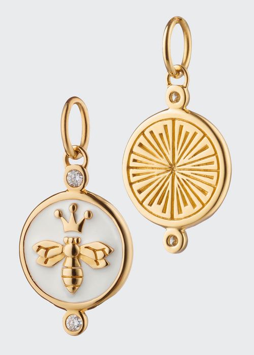 18L Gold Queen Bee Charm with White Enamel