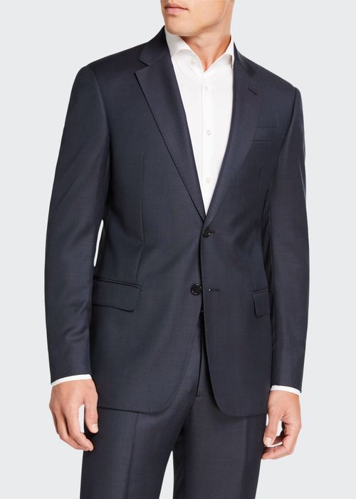 Men's Sharkskin Two-Piece Wool Suit, Blue