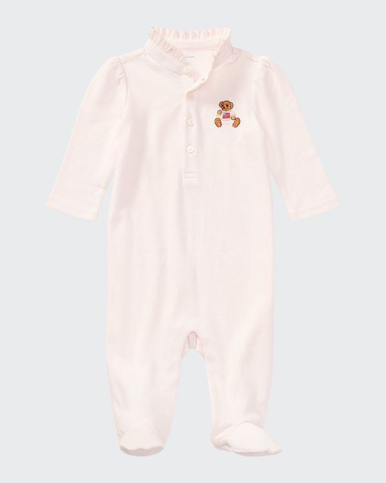 Interlock Knit Footed Ruffle Collar Coverall, Size 3-9 Months