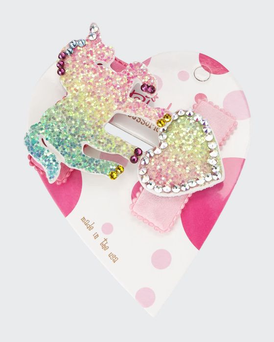 Heartuni Glitter Unicorn & Heart Hair Clip Set